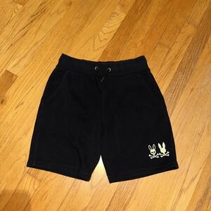 Psycho Bunny Shorts Boys 14-16 L Black Sweat Shorts Drawstring Skull Bones Logo